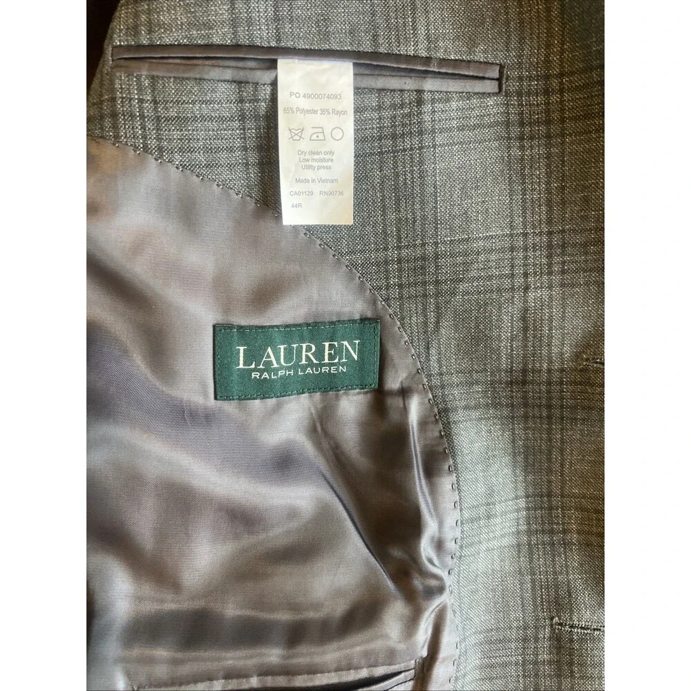 Lauren Ralph Lauren Sport Coat Blazer Men’s 44R Grey Plaid 2 Button Macys